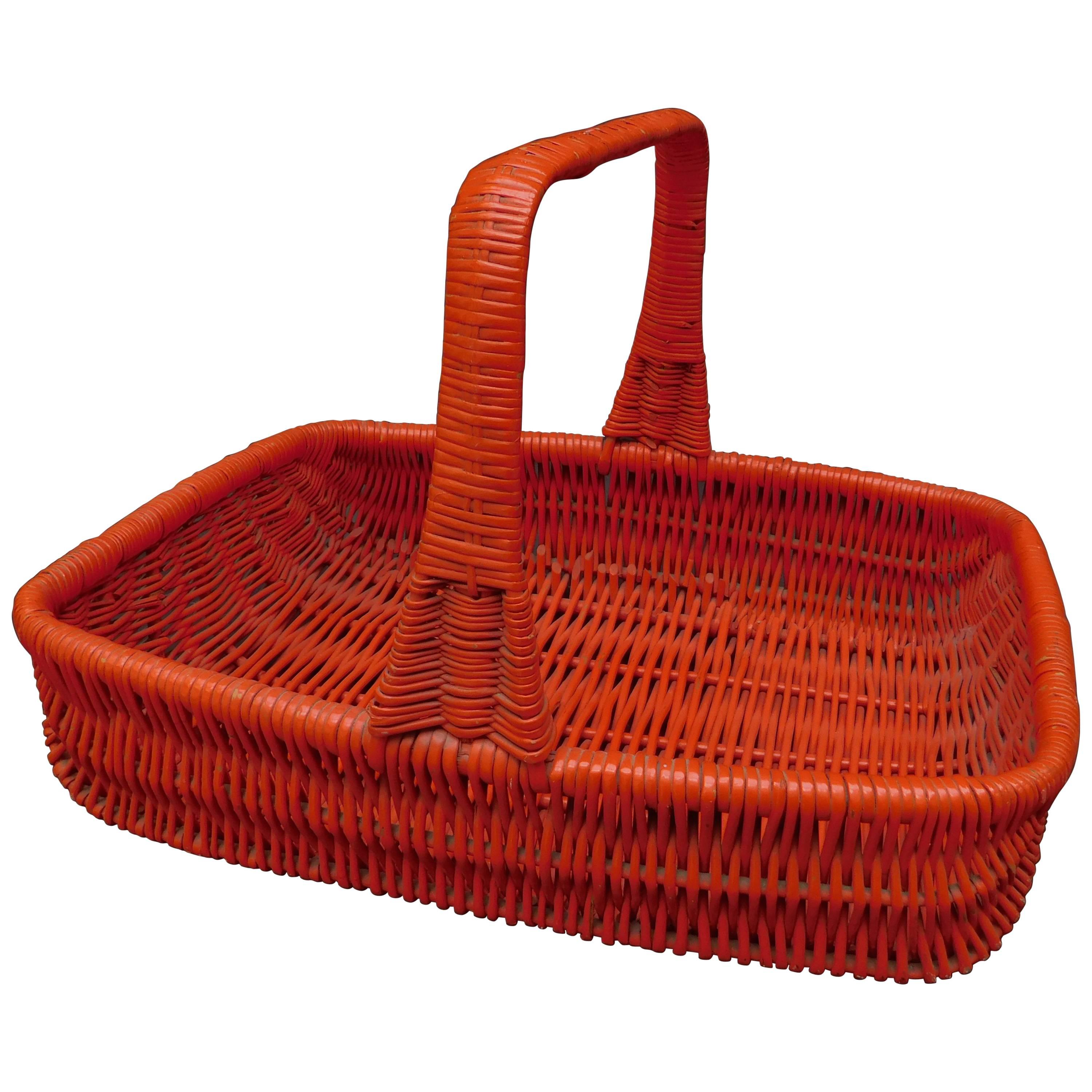Antique French Wicker Orange Lacquered Garden Basket to Gather Flowers