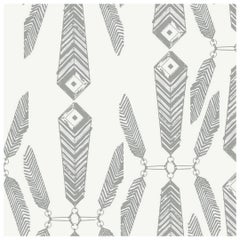 Used Indian Summer Designer Wallpaper in Brush 'Warm Charcoal on Soft White'