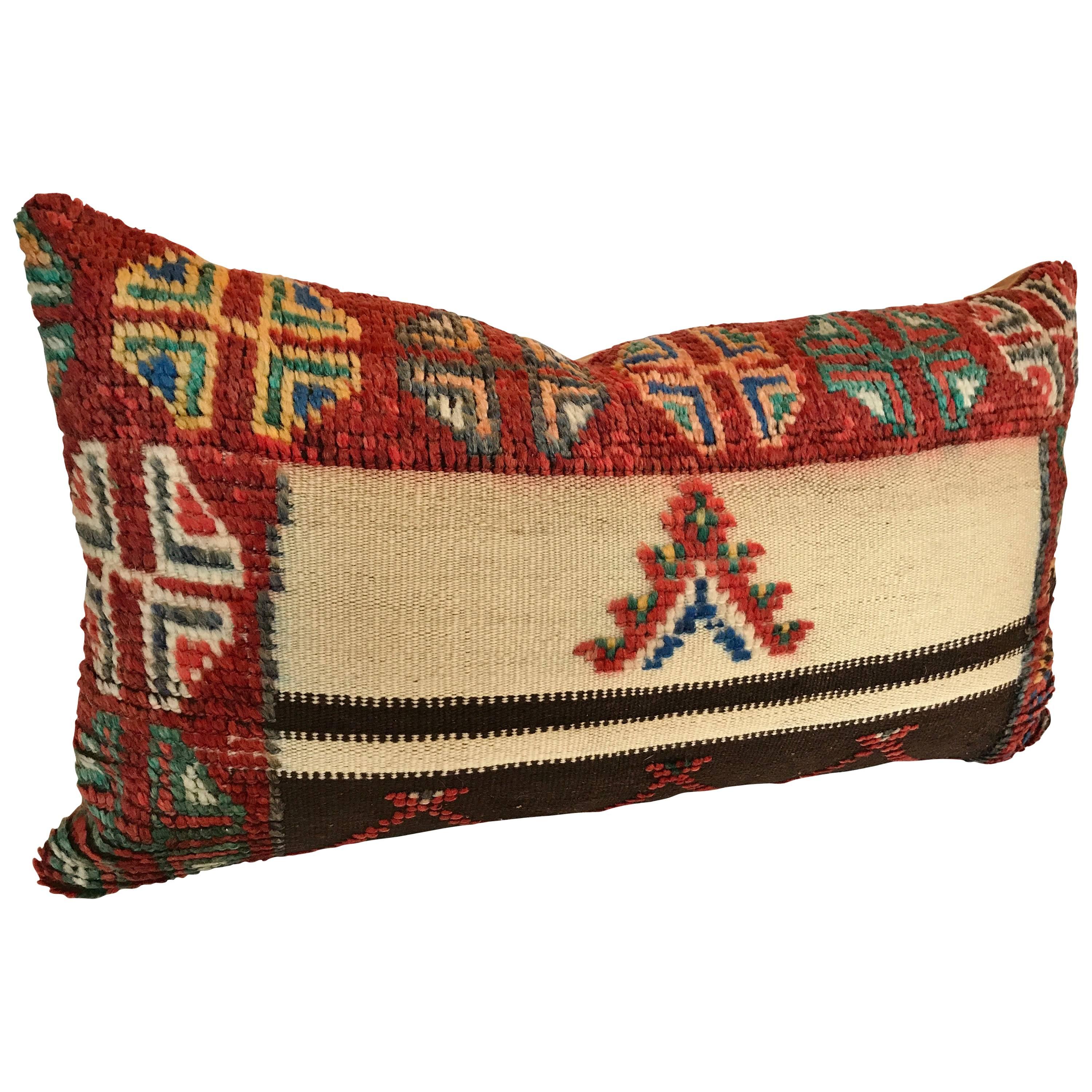 Custom Moroccan Pillow Cut from a Vintage Hand Loomed Wool Berber Rug For Sale