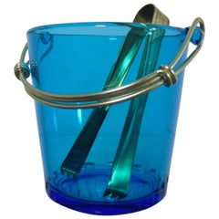 Retro Mid-Century Modern Blue Glass Ice Bucket 1960s