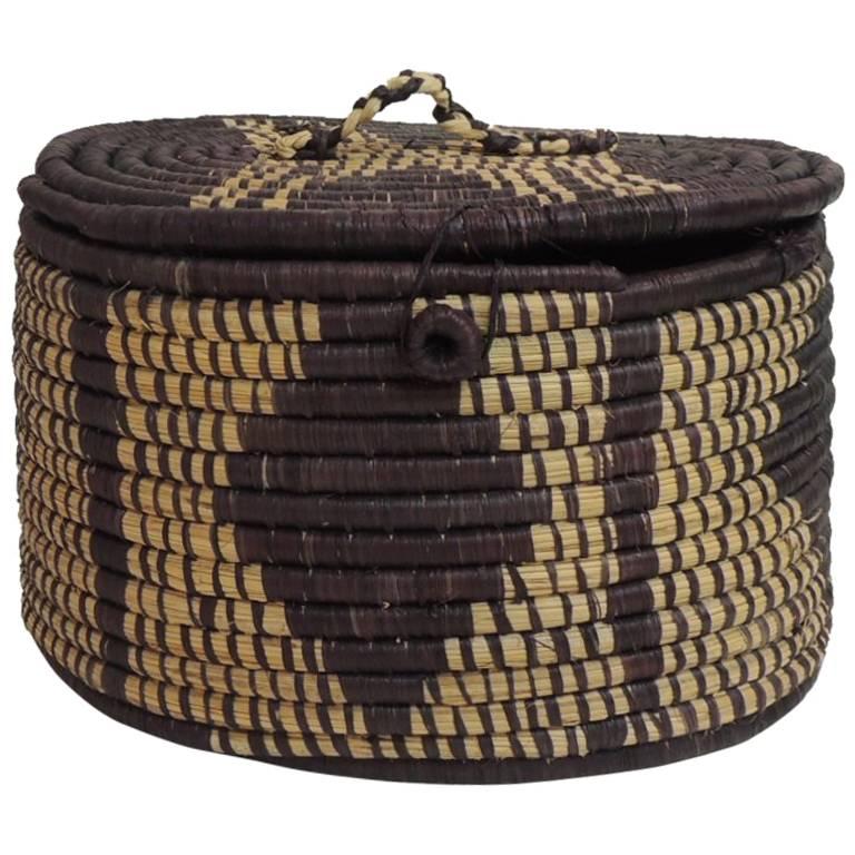 African Hand-Woven Oval Artisanal Basket with Lid