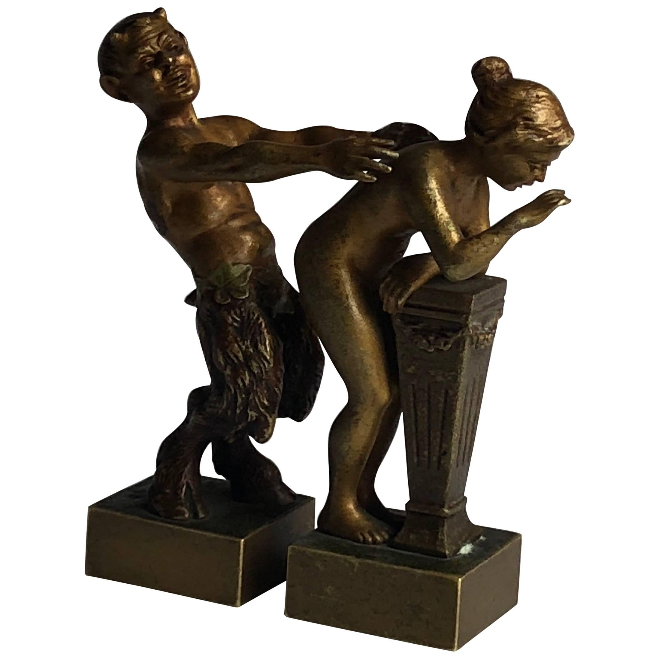 Erotic Vienna Bronzes Nude and Satyr by Bergman, circa 1900