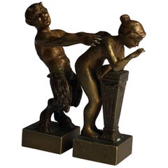 Erotic Vienna Bronzes Nude and Satyr by Bergman, circa 1900