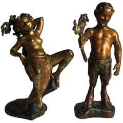 Erotic Vienna Bronzes Nude and Satyr by Bergman, circa 1900