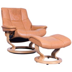 Stressless Mayfair Relax Armchair Footstool Orange Brown Leather Relax Recliner