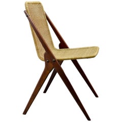 Dutch Design Reed and Teak Wood Desk Chair in Style of Dirk van Sliedregt