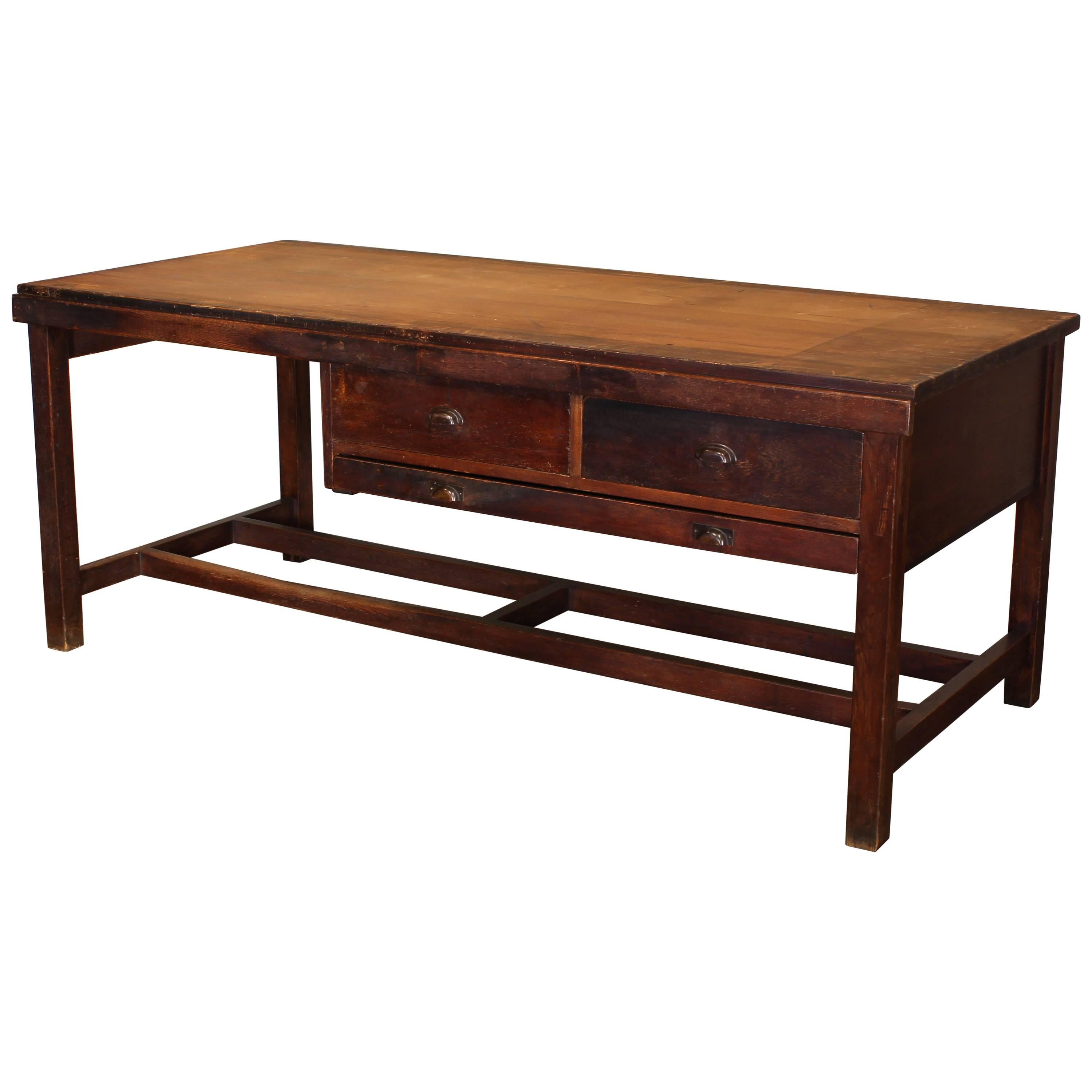 Vintage Wooden Draftsman's Desk, Table with Flat File Storage Distressed