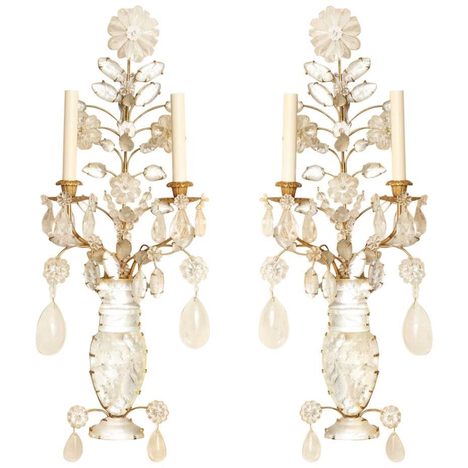 Pair of Rock Crystal Two-Light Sconces 