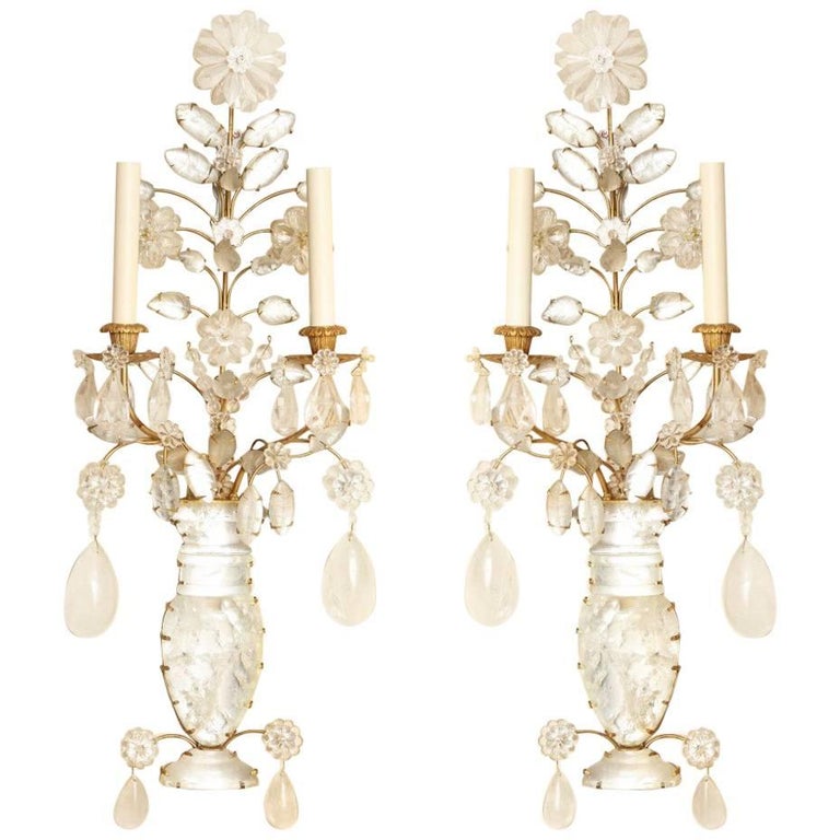 Pair of Rock Crystal TwoLight Sconces For Sale at 1stDibs