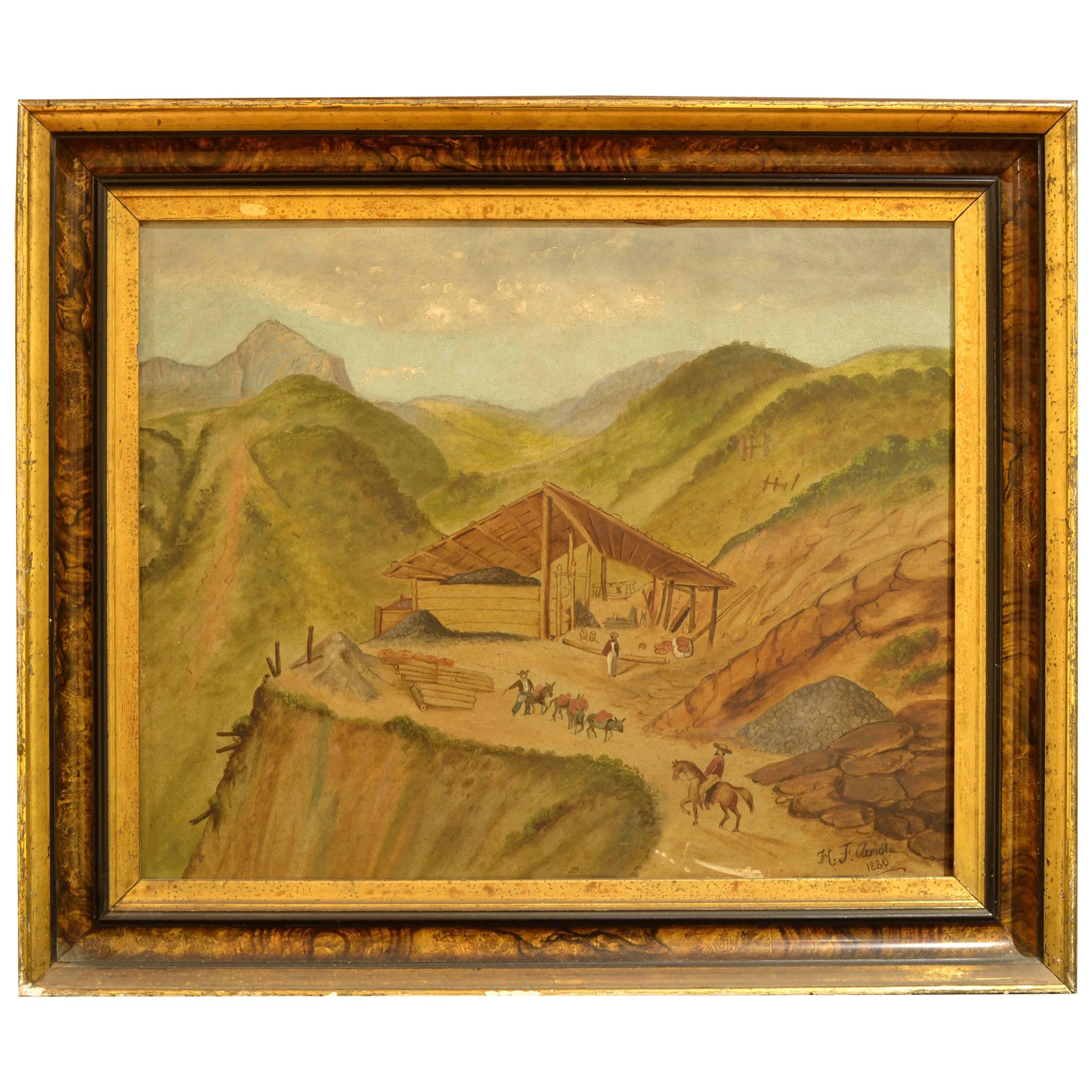 Mine Landscape by H. F. Arriola, dated 1880 For Sale