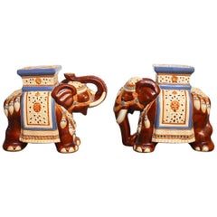 Pair of Ceramic Elephant Garden Stools or Drink Tables