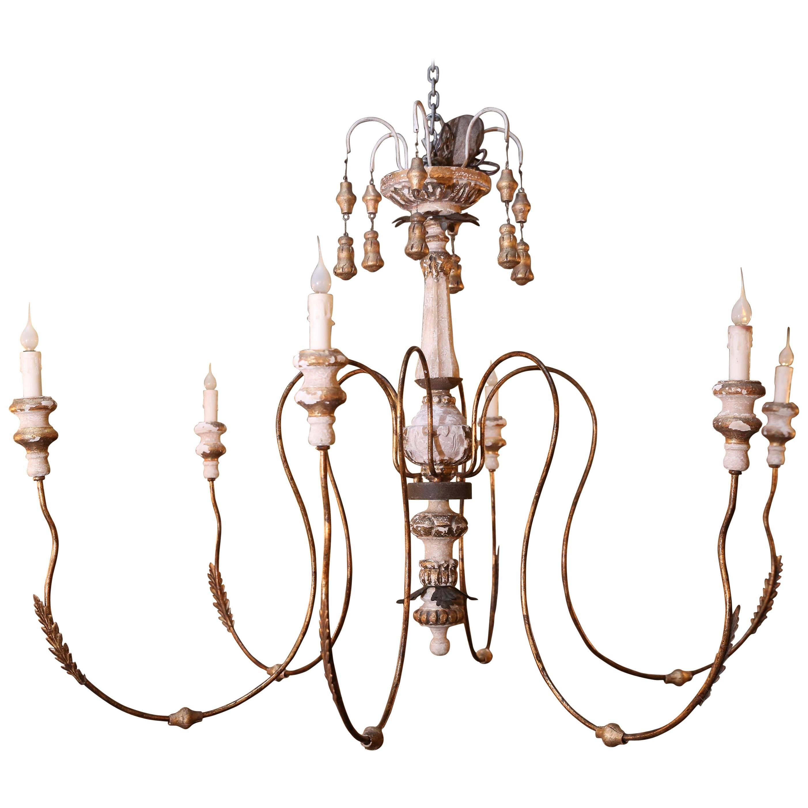 Large Painted Six-Light Swedish Chandelier For Sale
