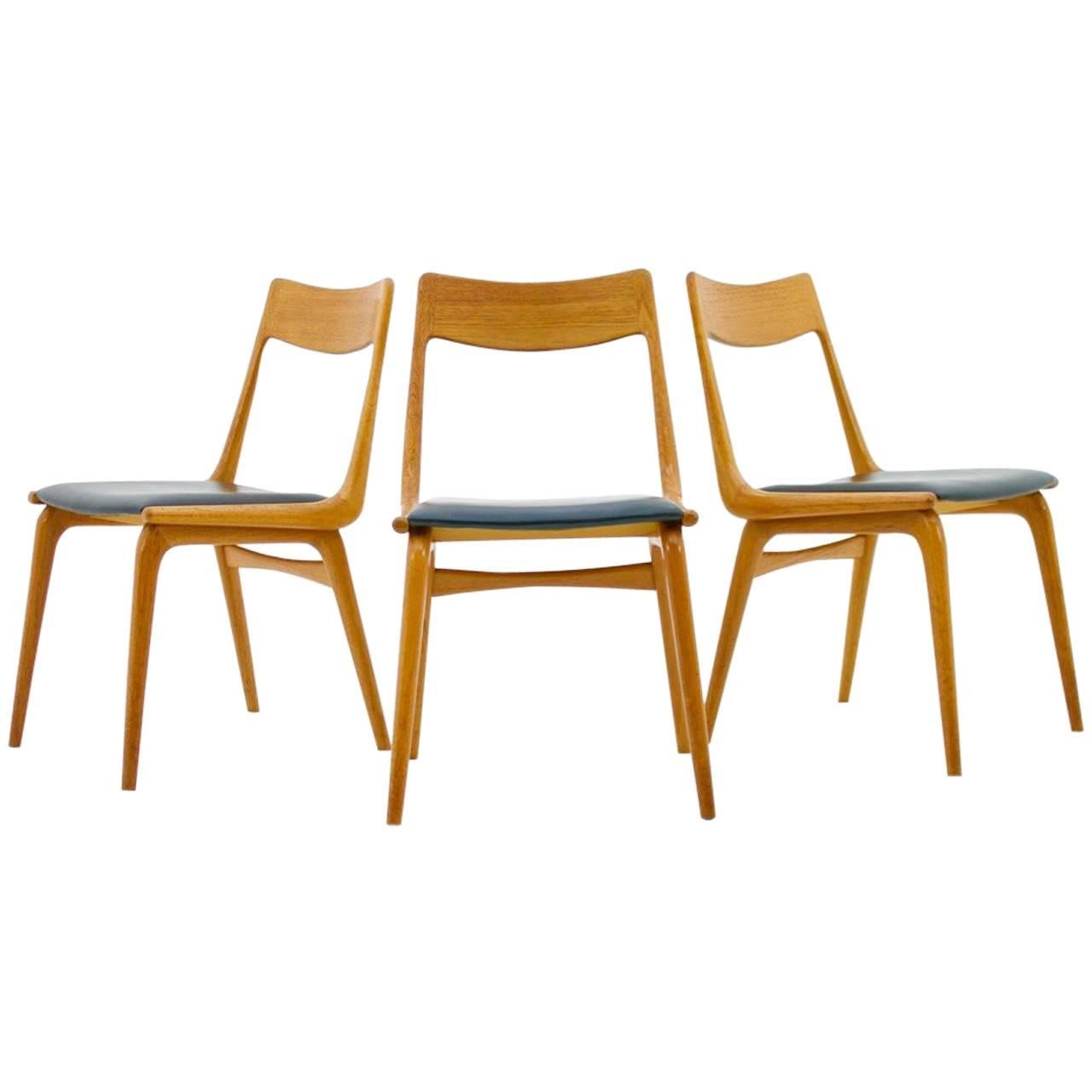 Erik Christensen Boomerang Dining Chairs, Teak and Leather, Denmark, 1950s
