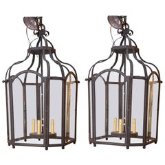 Pair of Four-Light Vintage Wrought Iron Lantern