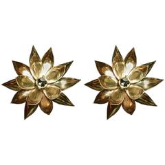 Pair of Maison Charles Style Bronze "Waterlilies" Sconces
