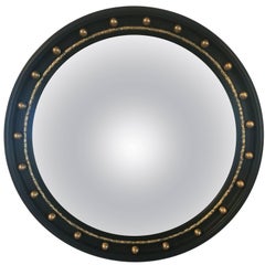 English Round Ebony Black and Gold Framed Convex Mirror (Diameter 24 1/2)