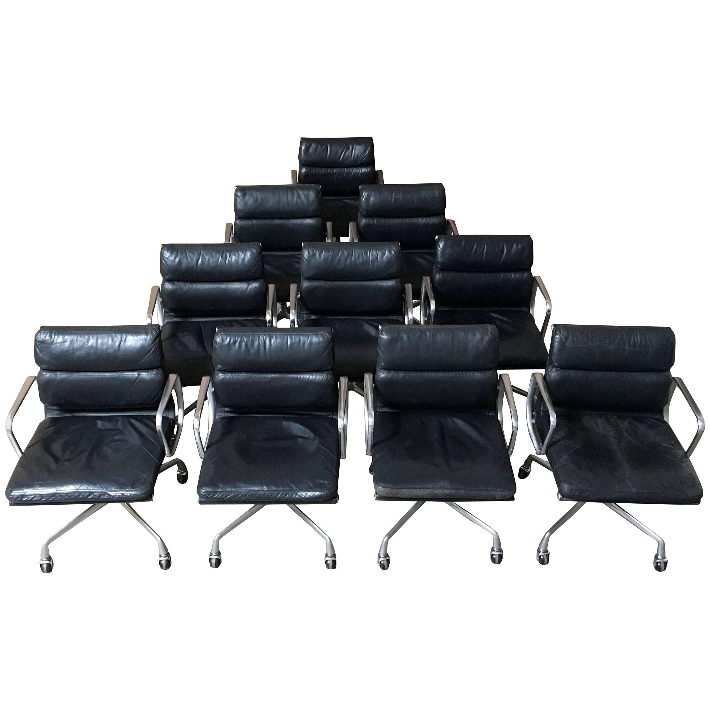 Set of Six Eames for Herman Miller Black Soft Pad Management Chairs