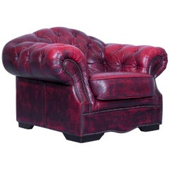 Chesterfield Armchair Leather Red One-Seat Couch, Vintage Vintage