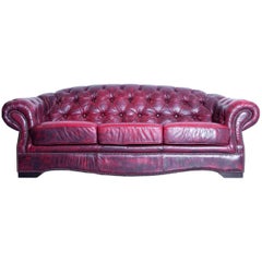 Chesterfield Sofa Red Leather Three-Seat Couch Vintage