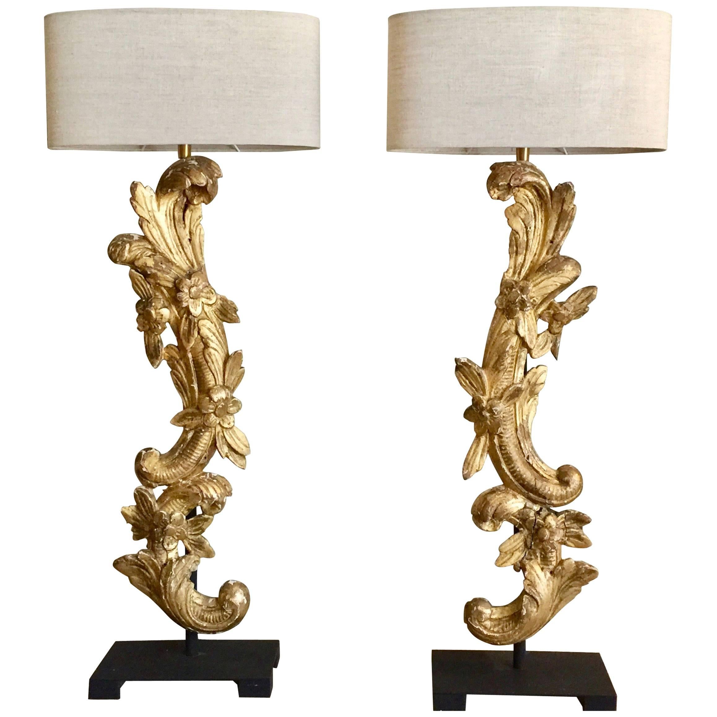 Pair of 19th Century French Architectural Gold Gilt Fragments as Lamps