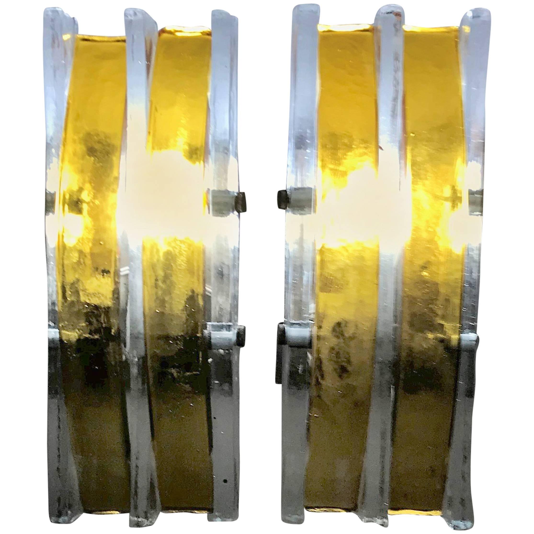 Pair of Mid-Century Modern Sconces in Murano Glass Attributed to Poliarte