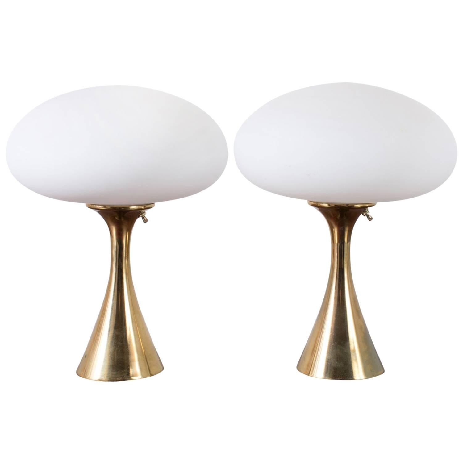 Laurel Lamp Pair, Mushroom Shade with Brass Base, 1960s