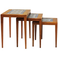 1960s Severin Hansen Jr. Nesting Tables in Oak and Ceramics, Royal Copenhagen