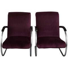 Antique Pair of Art Deco Lloyd Lounge Chairs in Purple Velvet