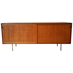 Florence Knoll Grasscloth Walnut, 1950s Credenza Cabinet