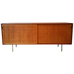 Florence Knoll Grasscloth Walnut, 1950s Credenza Cabinet