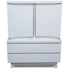 Mid-Century Modern White Lacquered Highboy Dresser