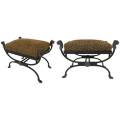Vintage Pair of Bronze and Wrought Iron Stools Giacometti Style