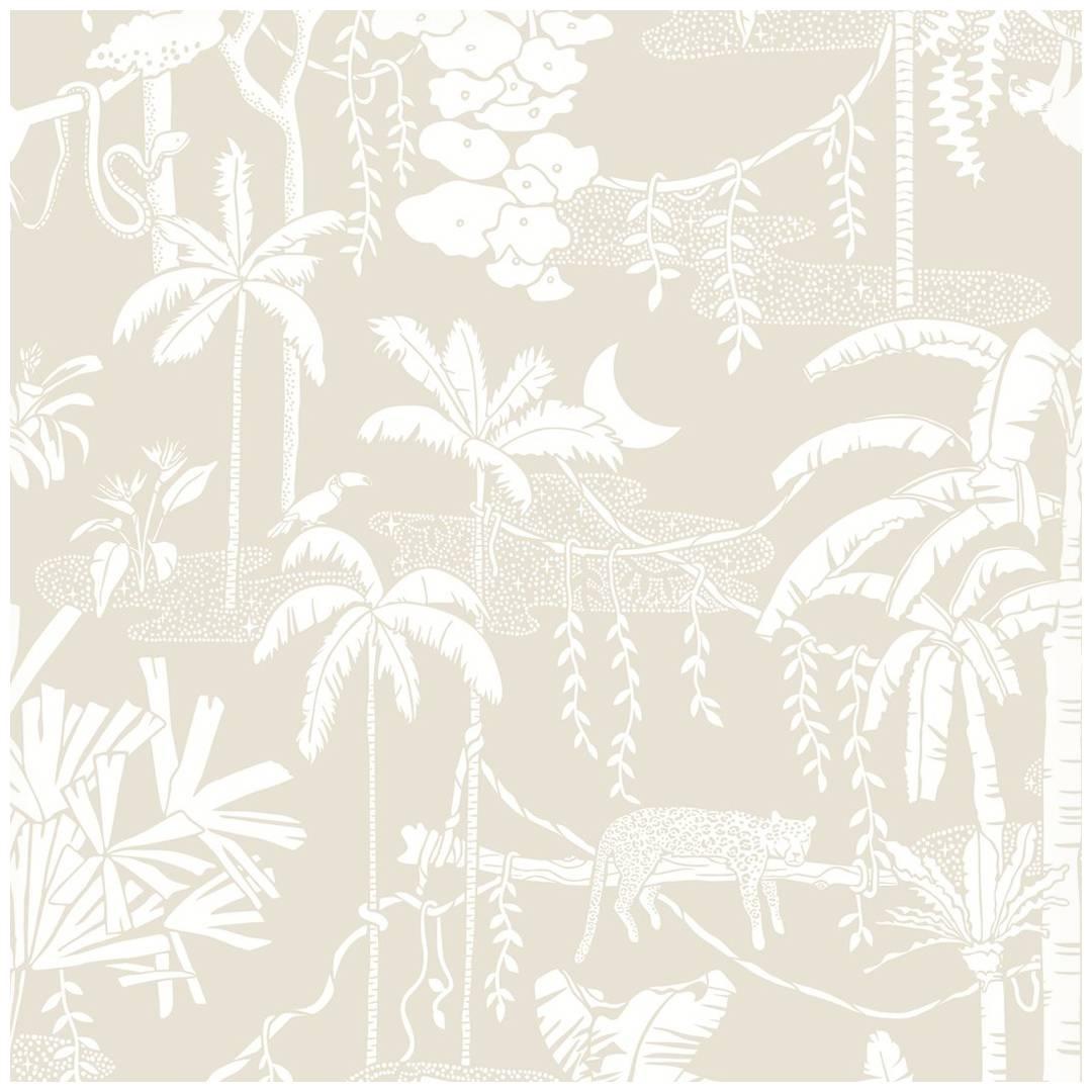 Jungle Dream Designer Wallpaper in Parchment 'White on Warm Neutral'