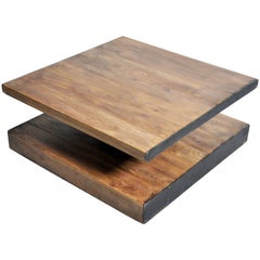 Square Oak Wood Coffee Table with Iron Frame