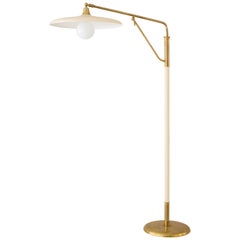 White Lacquered Floor Lamp with Brass Accents