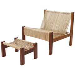 Contemporary Lounge Chair and Ottoman in Brazilian Hardwood