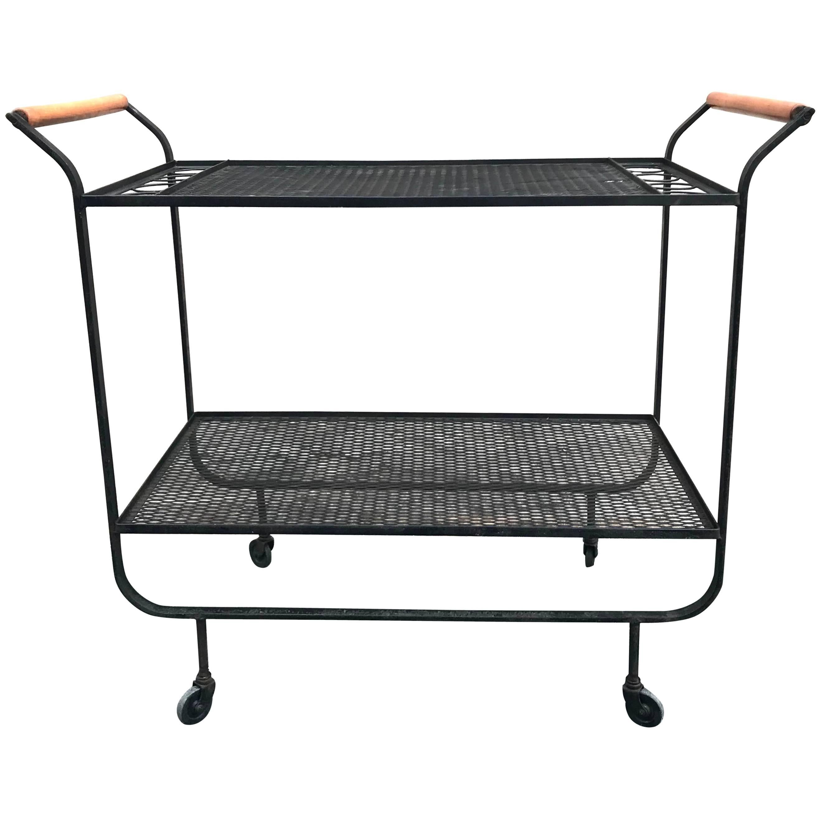 Rare, 1950s Modernist Frederick Weinberg Wrought Iron Bar Cart For Sale