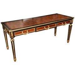 19th Louis XVI Century King Wood and Ebony Leather Top Writing Desk Bureau Plat