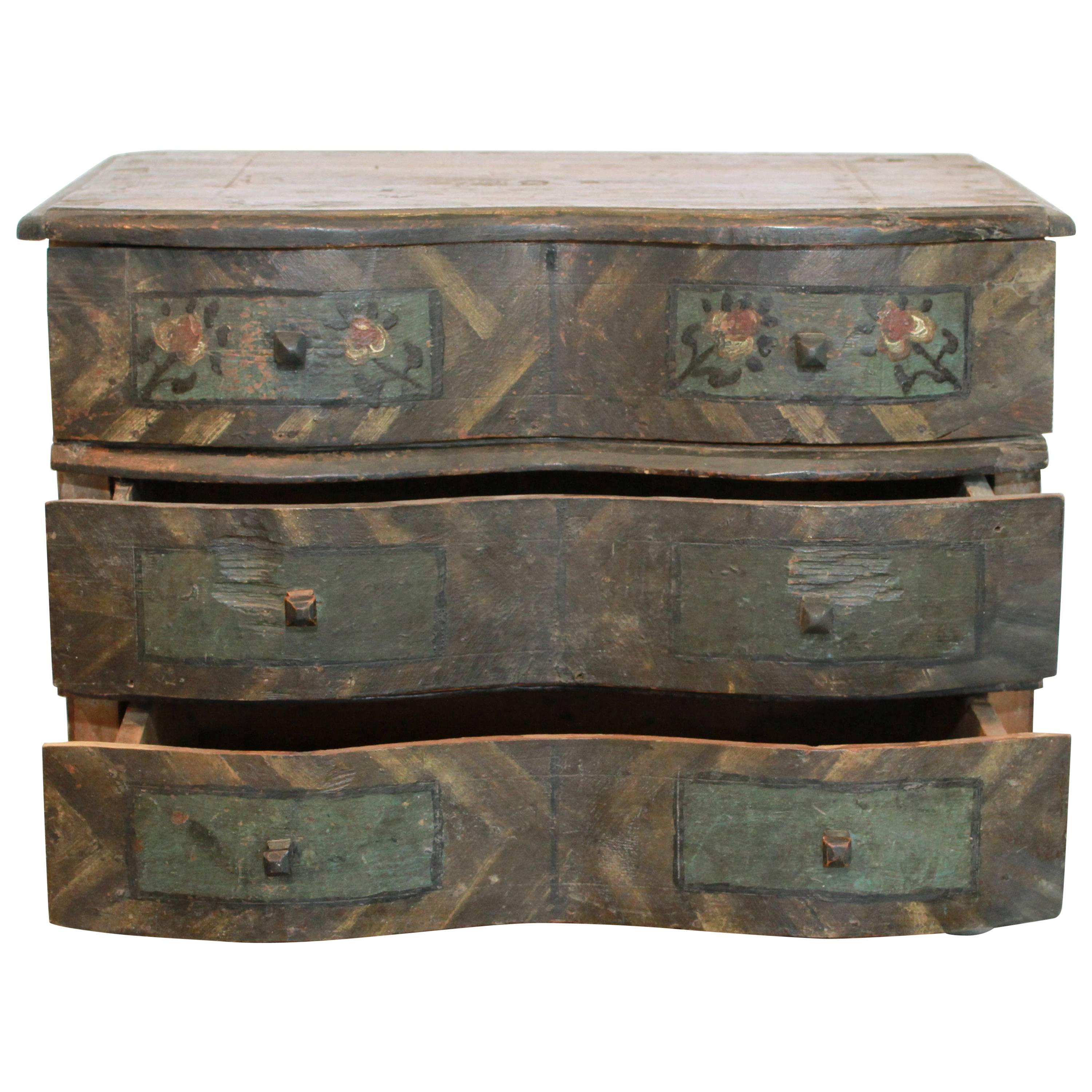 Early 19th Century Painted Jewelry Box from a Southern Swiss Alp Farmhouse For Sale
