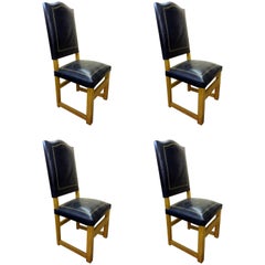 Set of Four Leather High Back Chairs in the Manner of Jacques Adnet