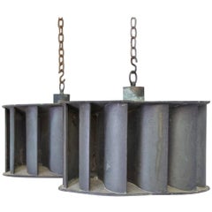 Antique Pair of Industrial Copper Pendant Lights