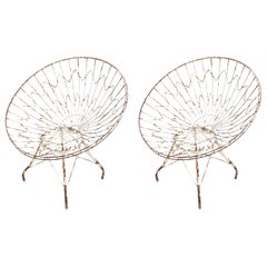 Pair of Round White Metal Outdoor Garden Chairs