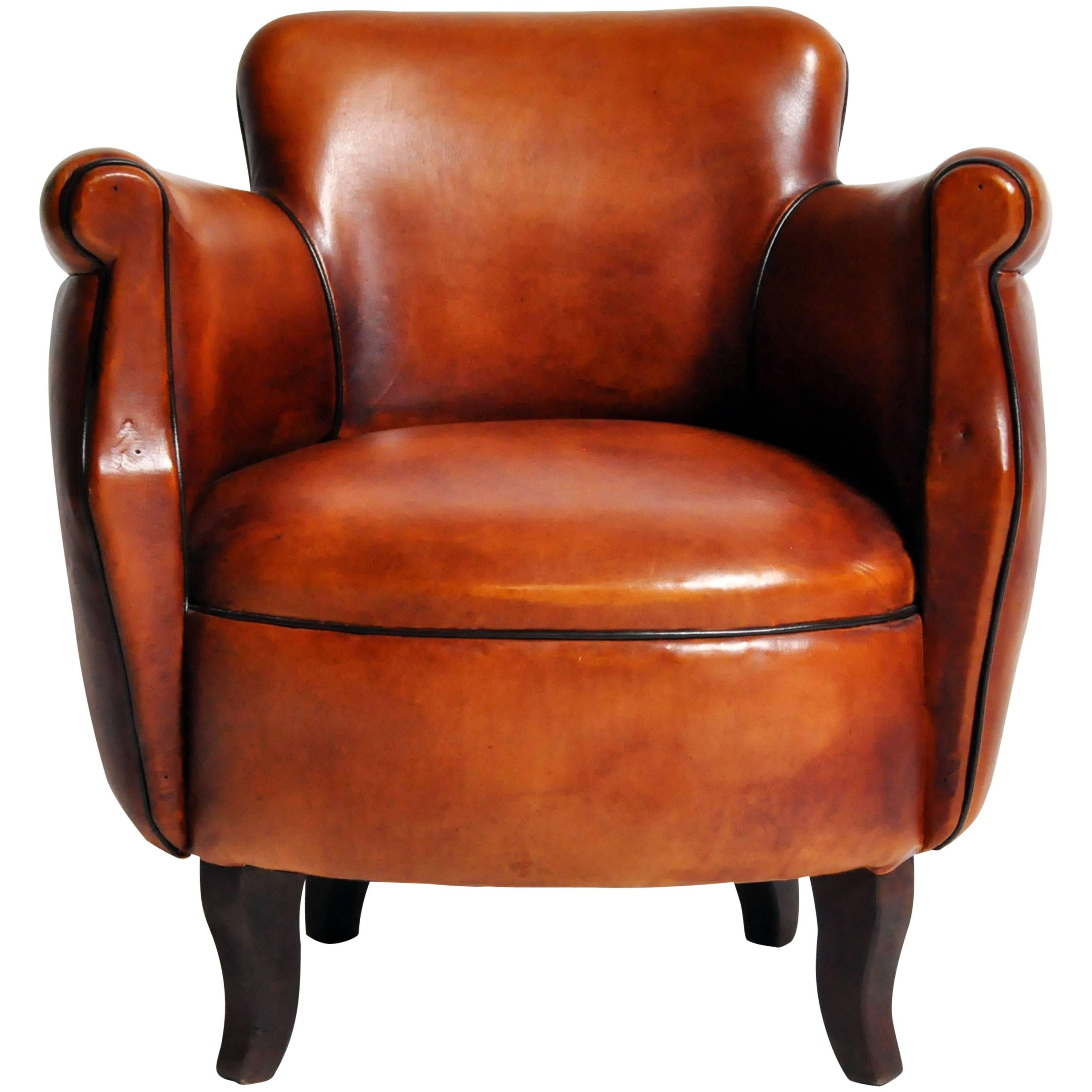 Parisian Tulip Leather Club Chair with Dark Piping