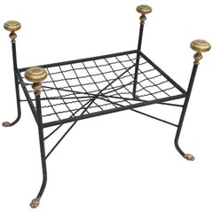 Black Metal Bench or Stool with Brass Finials and Claw Feet