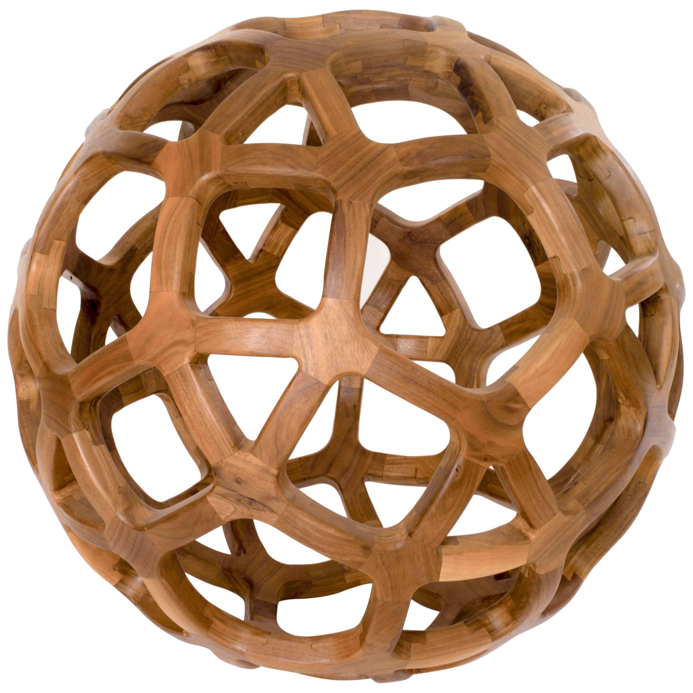 Contemporary Mexican Handcrafted Geometric Archimedean Sphere Walnut Sculpture For Sale