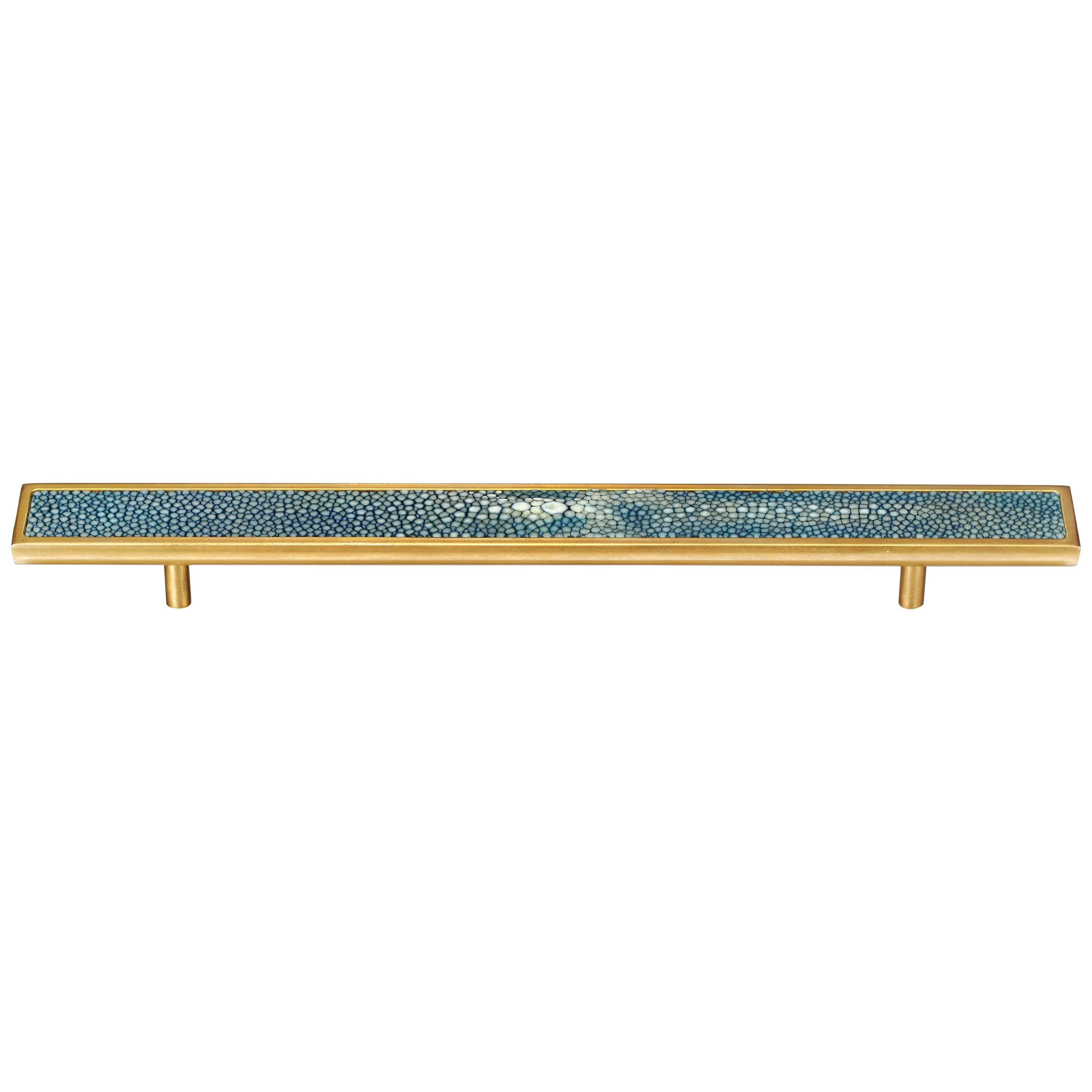 "Elipse" Flat Polished Brass Cabinet Pull with Shagreen Inlay For Sale
