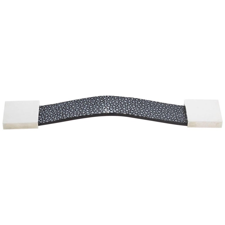 'Watch' Strap Pull in Shagreen and Polished Nickel End Caps For