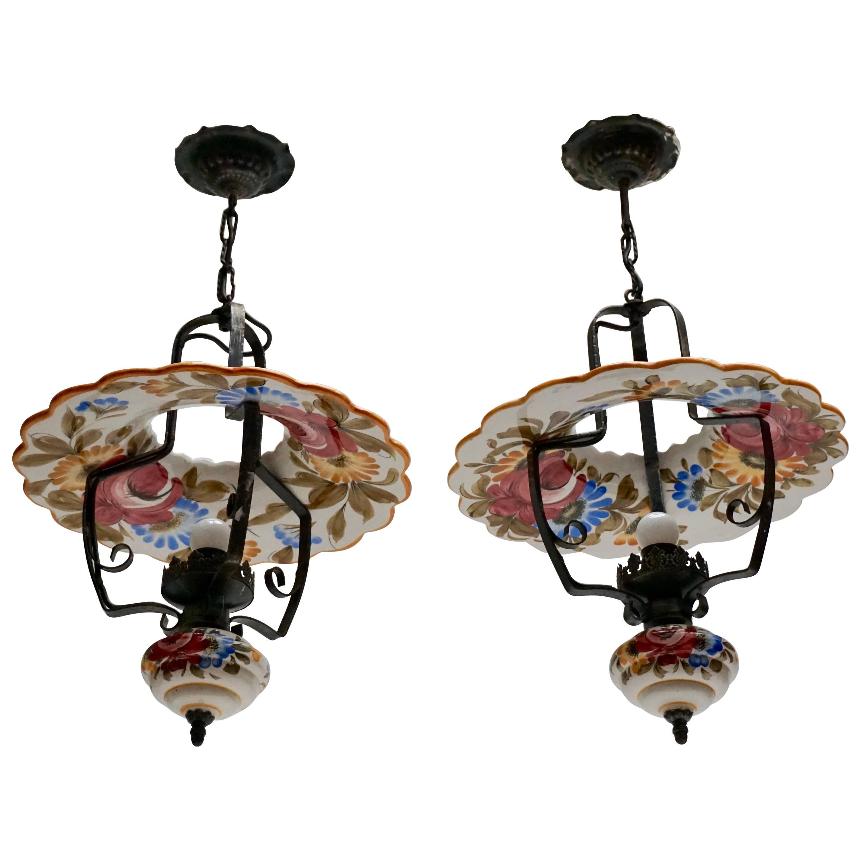 Two Porcelain Pendant Lights