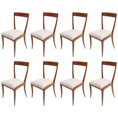 Set of Eight Scapinelli 1960s Brazilian Caviuna Dining Chairs in Beige Linen