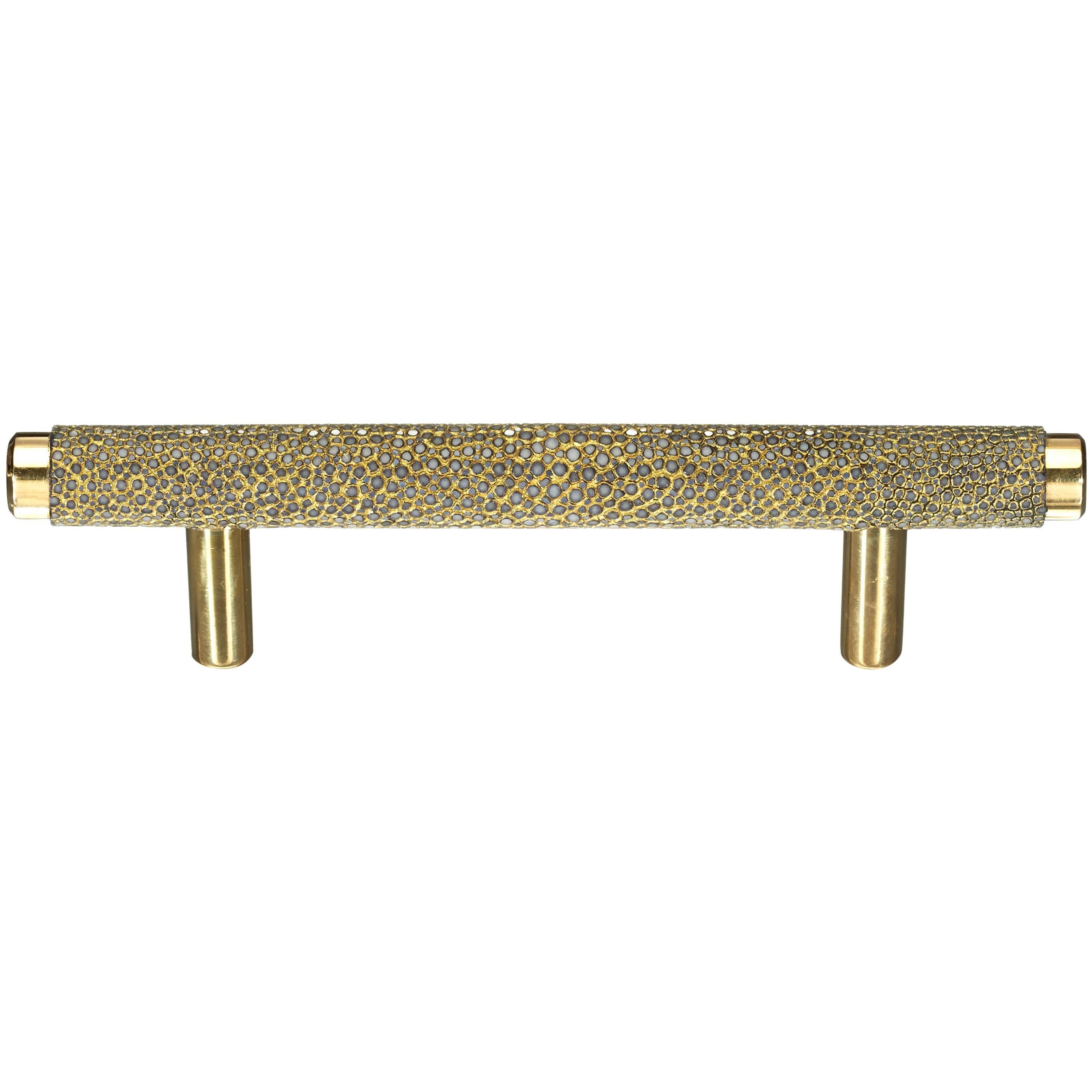 "Caviar" Solid Brass and Wrapped Shagreen T-Bar Cabinet Pull For Sale